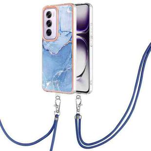 For OPPO Reno12 Pro Global Electroplating Marble Dual-side IMD Phone Case with Lanyard(Blue 018)