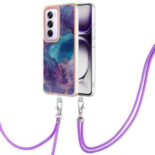 For OPPO Reno12 Pro Global Electroplating Marble Dual-side IMD Phone Case with Lanyard(Purple 016)