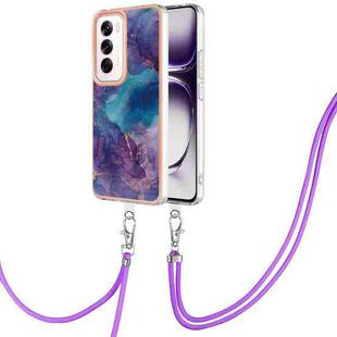 For OPPO Reno12 Global Electroplating Marble Dual-side IMD Phone Case with Lanyard(Purple 016)