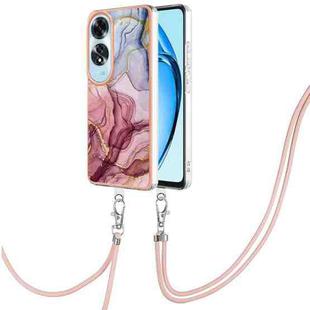 For OPPO A60 Electroplating Marble Dual-side IMD Phone Case with Lanyard(Rose Red 014)