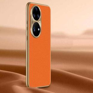 For Huawei P50 Pro Litchi Texture Genuine Leather Phone Case(Orange)