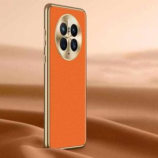 For Huawei Mate 50 Pro Litchi Texture Genuine Leather Phone Case(Orange)