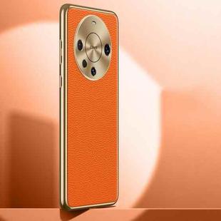 For Huawei Mate 60 Litchi Texture Genuine Leather Phone Case(Orange)