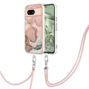 For Google Pixel 8a Electroplating Marble Dual-side IMD Phone Case with Lanyard(Rose Gold 015)