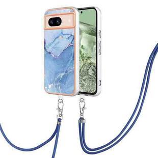 For Google Pixel 8a Electroplating Marble Dual-side IMD Phone Case with Lanyard(Blue 018)