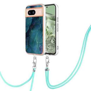 For Google Pixel 8a Electroplating Marble Dual-side IMD Phone Case with Lanyard(Green 017)