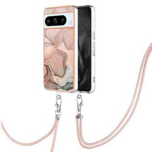 For Google Pixel 8 Pro Electroplating Marble Dual-side IMD Phone Case with Lanyard(Rose Gold 015)