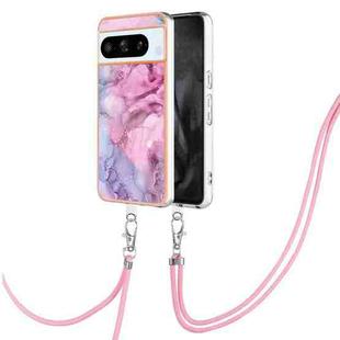 For Google Pixel 8 Pro Electroplating Marble Dual-side IMD Phone Case with Lanyard(Pink 013)