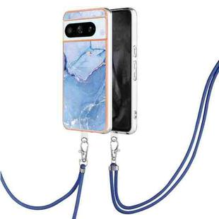 For Google Pixel 8 Pro Electroplating Marble Dual-side IMD Phone Case with Lanyard(Blue 018)