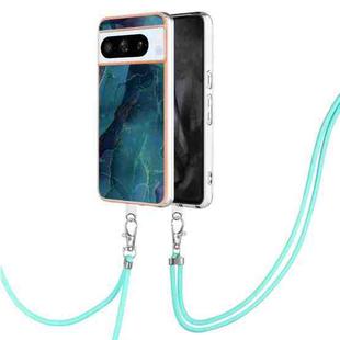 For Google Pixel 8 Pro Electroplating Marble Dual-side IMD Phone Case with Lanyard(Green 017)