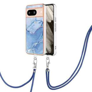 For Google Pixel 8 Electroplating Marble Dual-side IMD Phone Case with Lanyard(Blue 018)