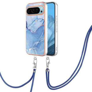 For Google Pixel 9 Electroplating Marble Dual-side IMD Phone Case with Lanyard(Blue 018)