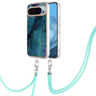 For Google Pixel 9 Electroplating Marble Dual-side IMD Phone Case with Lanyard(Green 017)