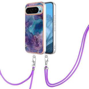 For Google Pixel 9 Pro Electroplating Marble Dual-side IMD Phone Case with Lanyard(Purple 016)