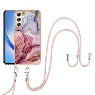 For Samsung Galaxy A24 Electroplating Marble Dual-side IMD Phone Case with Lanyard(Rose Red 014)