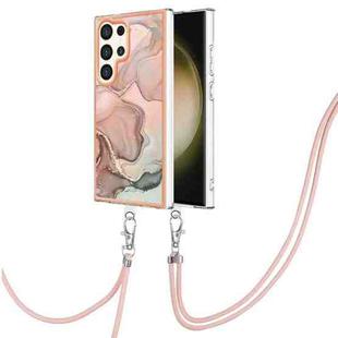 For Samsung Galaxy S24 Ultra 5G Electroplating Marble Dual-side IMD Phone Case with Lanyard(Rose Gold 015)