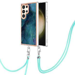 For Samsung Galaxy S24 Ultra 5G Electroplating Marble Dual-side IMD Phone Case with Lanyard(Green 017)