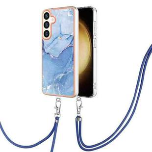 For Samsung Galaxy S24+ 5G Electroplating Marble Dual-side IMD Phone Case with Lanyard(Blue 018)