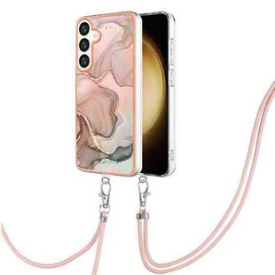 For Samsung Galaxy S24 5G Electroplating Marble Dual-side IMD Phone Case with Lanyard(Rose Gold 015)