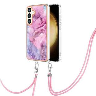 For Samsung Galaxy S24 5G Electroplating Marble Dual-side IMD Phone Case with Lanyard(Pink 013)