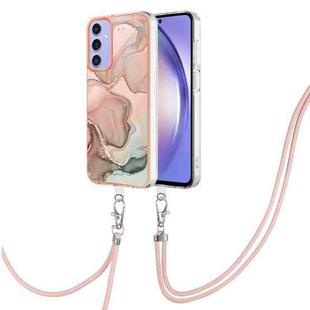 For Samsung Galaxy A15 5G Electroplating Marble Dual-side IMD Phone Case with Lanyard(Rose Gold 015)