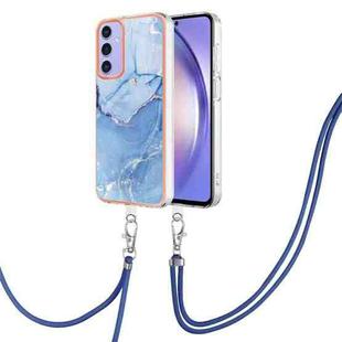 For Samsung Galaxy A15 5G Electroplating Marble Dual-side IMD Phone Case with Lanyard(Blue 018)