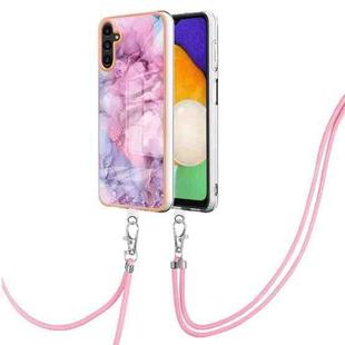 For Samsung Galaxy A55 Electroplating Marble Dual-side IMD Phone Case with Lanyard(Pink 013)