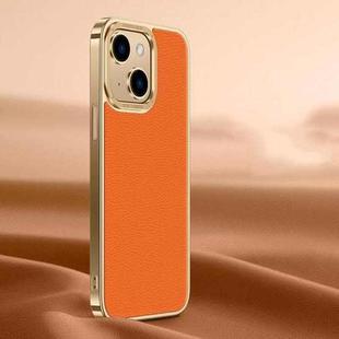 For iPhone 14 / 13 Litchi Texture Genuine Leather Phone Case(Orange)