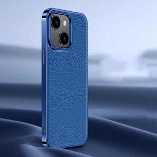 For iPhone 14 / 13 Litchi Texture Genuine Leather Phone Case(Blue)