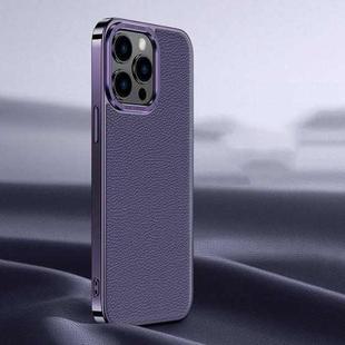 For iPhone 13 Pro Litchi Texture Genuine Leather Phone Case(Purple)