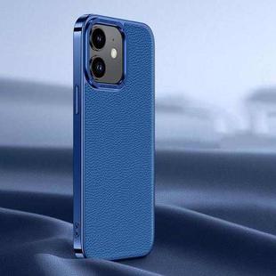 For iPhone 12 Litchi Texture Genuine Leather Phone Case(Blue)