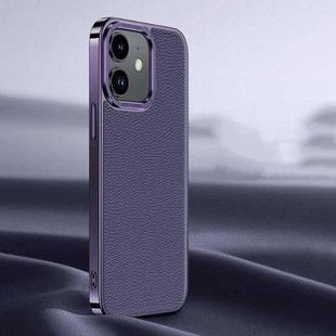For iPhone 12 Litchi Texture Genuine Leather Phone Case(Purple)