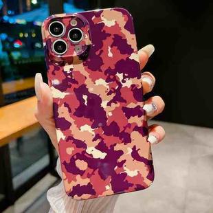 For iPhone 14 Pro Precise Hole Camouflage Pattern PC Phone Case(Purple Brown)