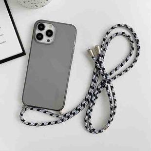 For iPhone 14 Pro Max Thicken Colorful TPU Phone Case with Braided Lanyard(Black)