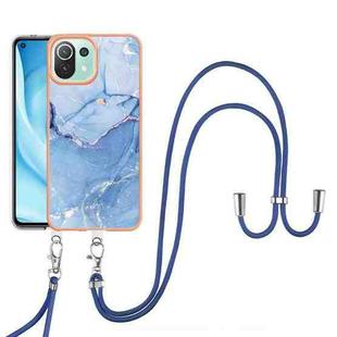For Xiaomi 11 Lite Electroplating Marble Dual-side IMD Phone Case with Lanyard(Blue 018)