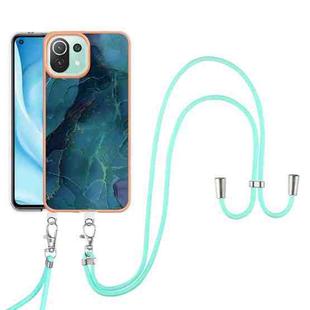 For Xiaomi 11 Lite Electroplating Marble Dual-side IMD Phone Case with Lanyard(Green 017)