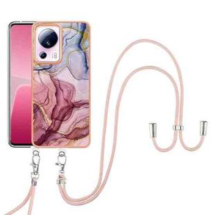 For Xiaomi 13 Lite 5G Electroplating Marble Dual-side IMD Phone Case with Lanyard(Rose Red 014)