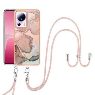 For Xiaomi 13 Lite 5G Electroplating Marble Dual-side IMD Phone Case with Lanyard(Rose Gold 015)