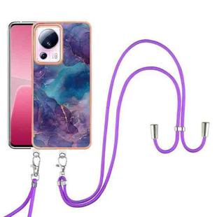 For Xiaomi 13 Lite 5G Electroplating Marble Dual-side IMD Phone Case with Lanyard(Purple 016)