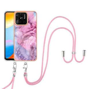 For Xiaomi Redmi 10C Electroplating Marble Dual-side IMD Phone Case with Lanyard(Pink 013)