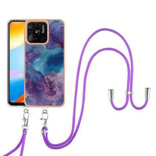 For Xiaomi Redmi 10C Electroplating Marble Dual-side IMD Phone Case with Lanyard(Purple 016)
