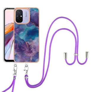 For Xiaomi Redmi 12C / 11A 4G Global Electroplating Marble Dual-side IMD Phone Case with Lanyard(Purple 016)