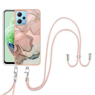 For Xiaomi Redmi Note 12 5G Global Electroplating Marble Dual-side IMD Phone Case with Lanyard(Rose Gold 015)