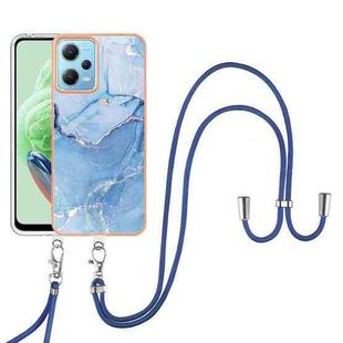 For Xiaomi Redmi Note 12 5G Global Electroplating Marble Dual-side IMD Phone Case with Lanyard(Blue 018)