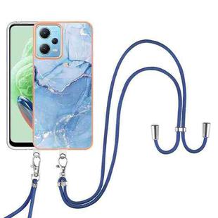 For Xiaomi Poco X5 5G Electroplating Marble Dual-side IMD Phone Case with Lanyard(Blue 018)