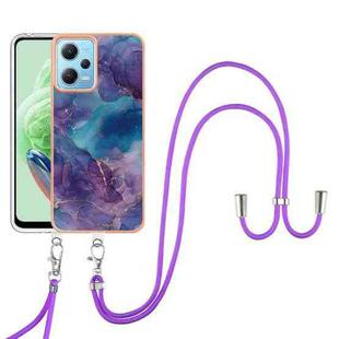 For Xiaomi Poco X5 5G Electroplating Marble Dual-side IMD Phone Case with Lanyard(Purple 016)