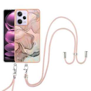 For Xiaomi Redmi Note 12 Pro 5G Global Electroplating Marble Dual-side IMD Phone Case with Lanyard(Rose Gold 015)