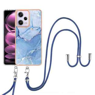 For Xiaomi Poco X5 Pro 5G Electroplating Marble Dual-side IMD Phone Case with Lanyard(Blue 018)