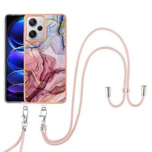 For Xiaomi Redmi Note 12 Pro+ Electroplating Marble Dual-side IMD Phone Case with Lanyard(Rose Red 014)