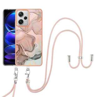 For Xiaomi Redmi Note 12 Pro+ Electroplating Marble Dual-side IMD Phone Case with Lanyard(Rose Gold 015)